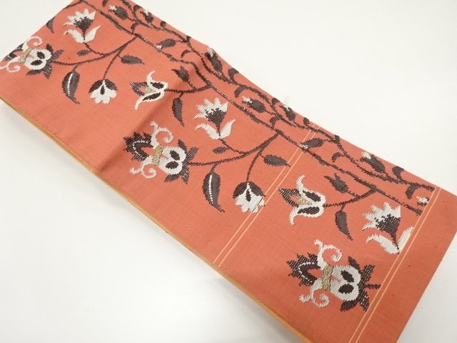 JAPANESE KIMONO / ANTIQUE HANHABA OBI / WOVEN FLORAL SARASA